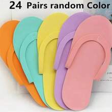 12/24/36 Pairs Random Color Men Women Slippers Foam Disposable Slippers For Salon Spa Hotel Pedicure Foot Flip Flop Slipper - Multicolor - View 10