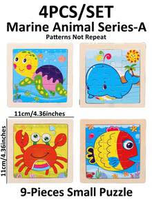 1/4/8/12/24/40片装儿童9片木制拼图玩具，完美的圣诞礼物，儿童拼图，幼儿园早教教具，适合所有年龄段自闭症儿童，理想的节日礼物