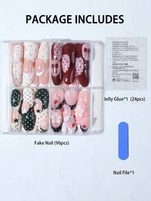 96Pcs(4 Styles) Short Oval Nails ,3D Gel Flower Ladybug Polka Point Design French Tip Press On Nails Acrylic ,Short Nails Include: 1pc Jelly Glue And 1pc Nail File,Very Suitable For Woman Girl Daily Work & Rave Party Use Nail Supplies - View 5