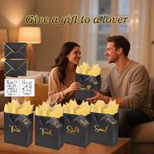Bolsas de regalo con 5 sentidos de lmina dorada para l con etiquetas, sobres y tarjetas, bolsas de regalo con sonido de sabor tctil con de seda para cumpleaos, aniversario, da de la madre - negro - - Ver 5