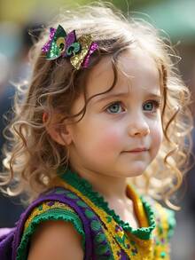 2个闪亮狂欢节发夹，紫色、绿色、黄色，适合女孩，可用于狂欢节庆典、马戏团嘉年华、服装派对等场合，闪亮蝴蝶结鳄鱼夹，青少年嘉年华发饰 - 彩色 - 查看 6