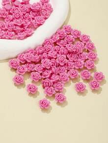 50pcs Fashionable Acrylic Solid Color Rose Shaped Beads With Straight Hole For Diy Bracelet, Necklace, Phone Chain, Jewelry Making Supplies Valentines - Multicolor - View 12
