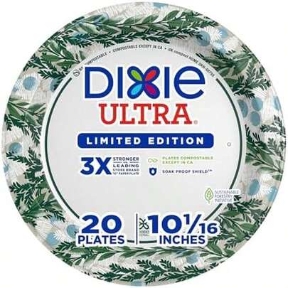 Dixie Ultra Limited Edition Paper Plate, 10 In. Dinner-Size Printed Disposable Plates, 20 Ct