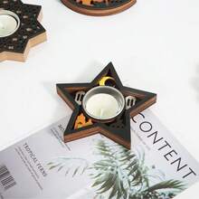 Candelabro de madera con forma de estrellas y luna, decoración de habitación, candelabro de mesa para sala de estar. - Multicolor - Ver 4