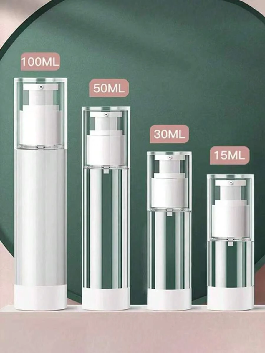 1 Set Of Simple Transparent Portable Cosmetic Vacuum Pump Bottles, 15ml/100ml - Clear - View 1