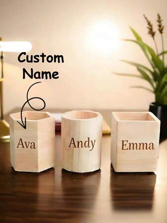 1pc Wooden Pen Holder - Desktop Organizer Storage Bin, 3 Models Available | Perfect Back-To-School Gift For Kids