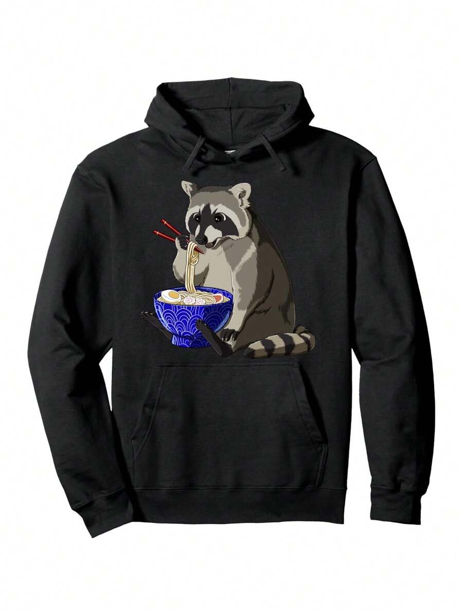 Cuenco de ramen japonés, sudadera con capucha de mapache divertido, mejor opción para regalos de vacaciones - Negro - Ver 1