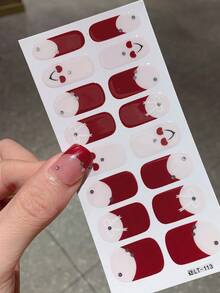 2张红色情人节美甲贴纸，16张全甲贴纸，樱桃蝴蝶结法式美甲贴纸，自粘美甲贴花，DIY美甲装饰，适合女性和女孩的指甲 - 彩色 - 查看 8