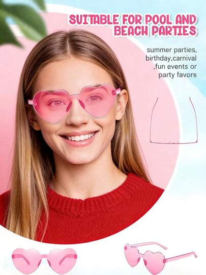 6副心形无框糖果色新奇太阳镜，适合派对、情人节及其他场合