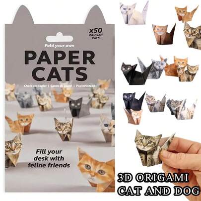 3D Origami Cat And Dog, 50 Sheets/Book, Suitable For Anyone's DIY Origami, Fun Creative Art Projects, Desktop Decoration And Gifts For Pet Enthusiasts (Cat And Dog Design)