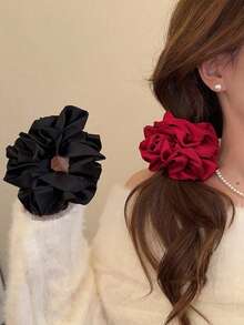 قطعتان من أربطة الشعر الحريرية الكبيرة بلون أسود/أحمر، أنيقة وعملية متعددة الاستخدامات، لون أحادي أنيق، مناسبة للاستخدام اليومي والرسمي والسفر وتصفيف الشعر والمكياج وتنسيق الملابس، إكسسوارات للنساء، ربطات شعر - متعدد الألوان - مشاهدة 2