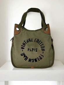 Túi xách nữ cỡ lớn in hình ngôi sao cổ điển, có khóa kéo, màu xanh ô liu/đen/xám/kaki, kiểu dáng cổ điển retro, có thể đeo vai hoặc đeo chéo, giặt máy được, nhiều ngăn, in chữ, trang trí họa tiết, thời trang đa năng, lý tưởng cho đi làm, mua sắm, du lịch, dự tiệc, hẹn hò và các dịp năm mới. - Nhiều màu - Xem 16