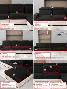 1件装弹力沙发套，防滑全覆盖沙发座套，四季皆宜，加厚面料，可机洗，防尘，宠物友好，装饰性沙发保护套，可调节尺寸，适用于转角沙发、卧室、办公室、客厅、L型沙发以及1/2/3/4人座沙发。 - 黑色 - 查看 5