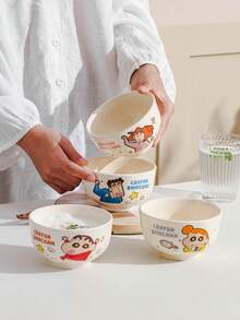 CRAYON SHINCHAN 4个蜡笔小新陶瓷汤碗 - 4.5英寸瓷质深碗，耐刮擦，可微波炉加热，适合盛放拉面、麦片、水果、沙拉、意面、燕麦粥、甜点等，是圣诞节和生日礼物的完美之选。