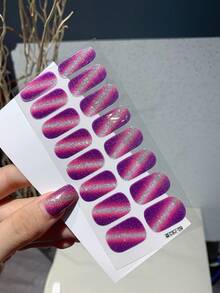 1片新款猫眼亮片美甲贴纸，防水可撕式全贴美甲贴纸，女士美甲贴花，自粘美甲贴纸，DIY美甲套装，易于使用，适合节日、派对、舞台表演、生日礼物 - 紫色 - 查看 4