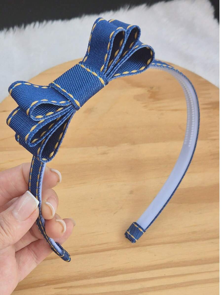 tiara ou arquinho jeans laço básico jeans para dia dia infantil, acessório infantil. - Azul - Visão 1