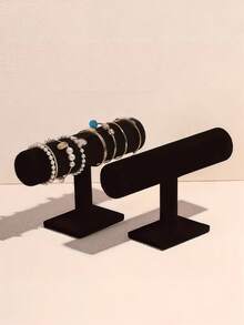 1pc T-Shape Bracelet Display Stand, Velvet Bangle/Watch Holder, Jewelry Storage Rack, Wooden Base Necklace Bracelet Pendant Organizer, Fashionable Women Desk Decor Storage Rack, Suitable For Home Decor, Back To School Gift, Valentine's Day Gift,Room Decor - Multicolor - View 5