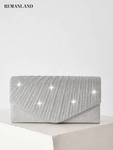 REMANLAND A Shimmering And Stylish Women's Clutch With Pleated Stripes, This Is The Perfect Choice For An Evening Bag Or Party Bag. Suitable For Women Attending Parties, Weddings, Dinners, And Banquets, This Shoulder Bag Is Ideal And Makes A Wonderful Gift For Any Woman. - Silver - View 8