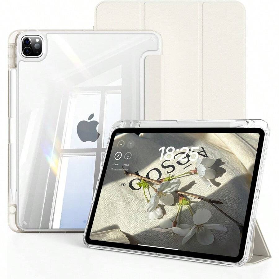 Feams Slim Case For Pad, Smart Stand/Automatic Wake Up/Sleep Tablet Protective Case, Clear Back With Pencil Holder Compatible With IPad 9.7/10.2/10.5/10.9/12.9/Pro 11, 10th Gen,Compatible With Samsung Galaxy Tab S6 Lite 10.4 Inch,Compatible With Huawei MatePad 11 Inch/ Tab,Soft Anti-Fall Protection - Kem trắng - Xem 1