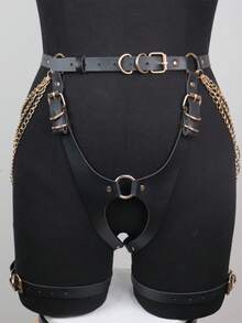 Cadena para el vientre sexy de mujer, correa para la pierna, liguero de cuero PU, accesorios exóticos de disfraz de cuero PU gótico