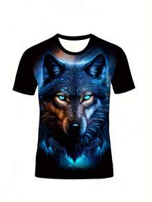 3D Wolf Graphic Print Men's Casual Short Sleeve T-Shirt - Breathable Polyester Knit Fabric, Round Neck, Unisex Adult Fashion Top For Daily And Leisure Occasions - Màu sắc hỗn hợp - Xem 2