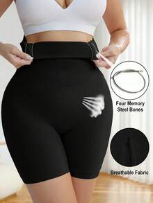 1pc Women's High-Waisted Tummy Control Butt Lifting Shaping Shorts - Opaque Heavy-Duty Compression Underwear, Postpartum Belly, Workout & Everyday Pants, Washable (No Padding) - 黑色 - 查看 8