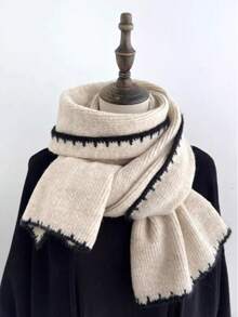 Beige Knitted Scarf, Soft And Warm, Thickened Cashmere Material, Fashionable And Versatile, Suitable For Students, Paired With Dresses In Autumn And Winter - Beige - View 2