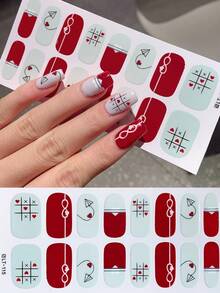 2张红色情人节美甲贴纸，16张全甲贴纸，樱桃蝴蝶结法式美甲贴纸，自粘美甲贴花，DIY美甲装饰，适合女性和女孩的指甲 - 彩色 - 查看 4
