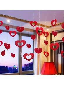 50pcs Valentine's Day Love Rain Silk Pendant Love Hollow Paper Pendant Valentine's Day Ceiling Decoration Pendant Heart Shaped Hanging Decoration Sparkling Plastic Float Suitable For Valentine's Day And Home Decoration