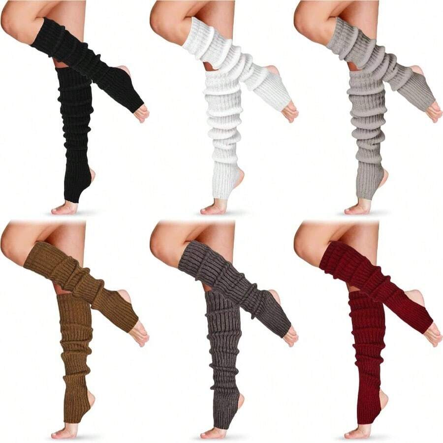 Long Leg Warmers Women 24 Inch Over Knee Knit Ribbed Leg Warmer Stirrup Yoga 80s Party Dance Ballet Supply - 均碼 + 簡約配色 + 6 - 查看 1