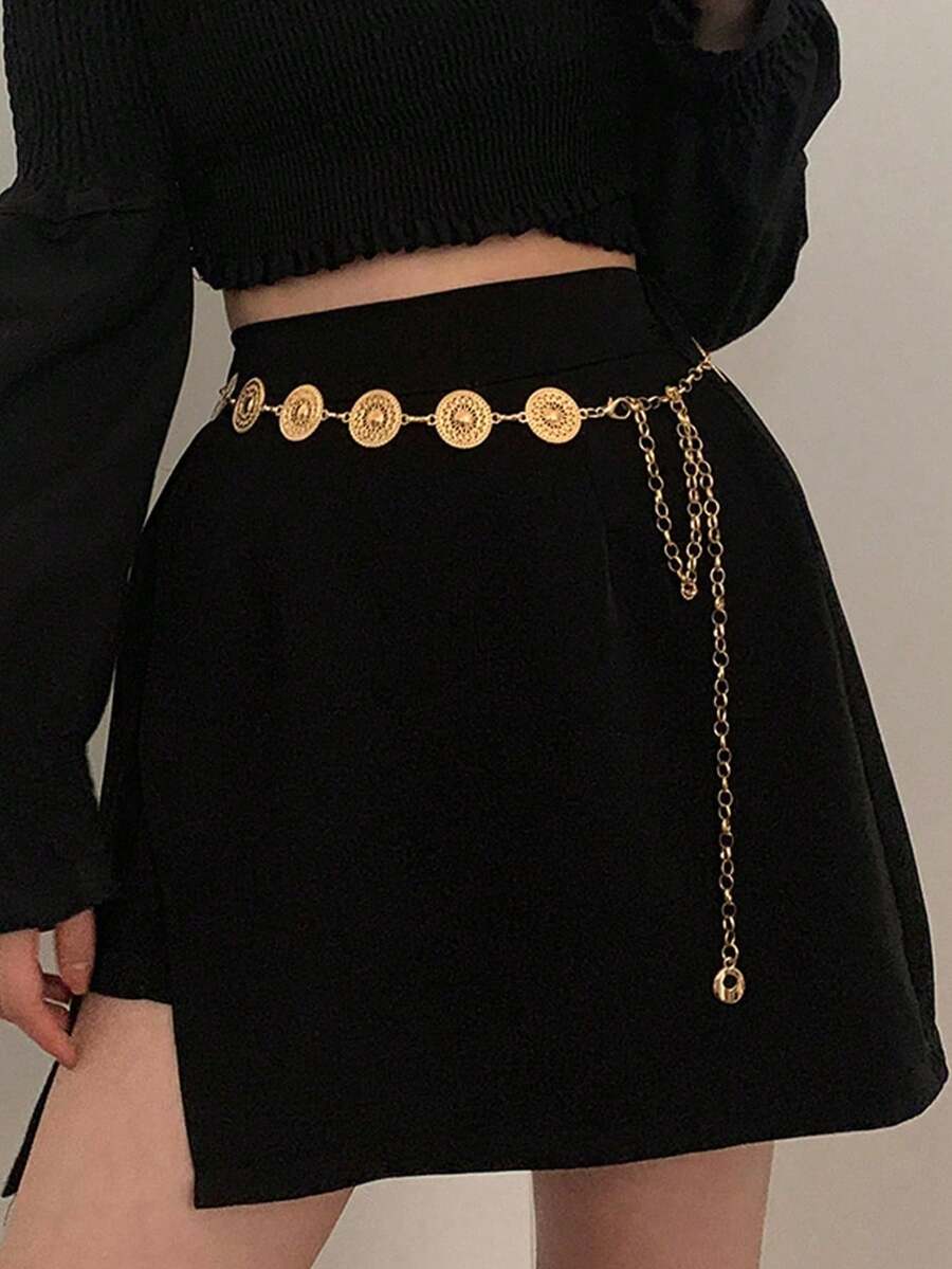 1pc Women's Gold Round Shape Cutout Metal Waist Chain, Matching Dress Accessory Boho Halloween Summer, School Fall, Autumn, Halloween  Boho    Zinc Alloy - Vàng - Xem 1