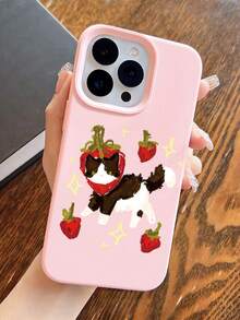 1pc Minimalist Strawberry Cat Graphic Design Soft Liquid Silicone Shockproof Anti-Fingerprint Phone Case, Compatible With IPhone 17/16/16Pro/16Plus/15/15ProMax/15Pro/11/12/13/14ProMax/11Pro/11ProMax/12Pro/12ProMax/13Pro/13ProMax/14Pro/14ProMax, Elegant - Multicolor - View 2