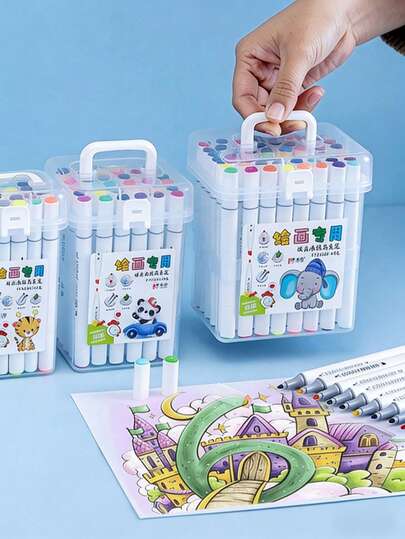 Children's Writing And Correction Tool, Washable Boxed Marker Pen 12/48 Color Children's Paintbrush, Student Drawing Double Headed Water-Based Pen
