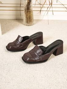 Französische Retro Mary Jane Schuhe, neue Frühlingsfrauen High Heels, koreanische elegante Lederschuhe in Große Größen, einfarbige Schuhe mit quadratischer Zehenkappe und Plateauabsatz - Kaffeebraun - Übersicht 2