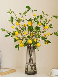 1/2 tallo de planta artificial, rama artificial de limón, 8 limones con tallo (falso), adecuado para decoración de cocina, decoración de fiestas, adorno de primavera y verano (amarillo)