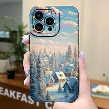 2026 nueva funda de teléfono esmerilada, funda de teléfono con impresión de paisaje nevado de pueblo invernal para iPhone 17 14 13 12 11 Pro Max y  Galaxy S23 S22 S21 S20, funda protectora para teléfono, regalo de pareja para novio y novia, presente de vacaciones - Blanco antiguo - Ver 5
