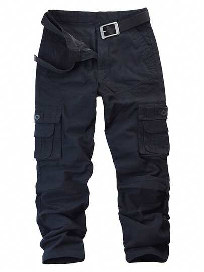 yuehaibao Pantalones rectos de unicolor con bolsillo con solapa para hombre (sin cinturón), para otoño