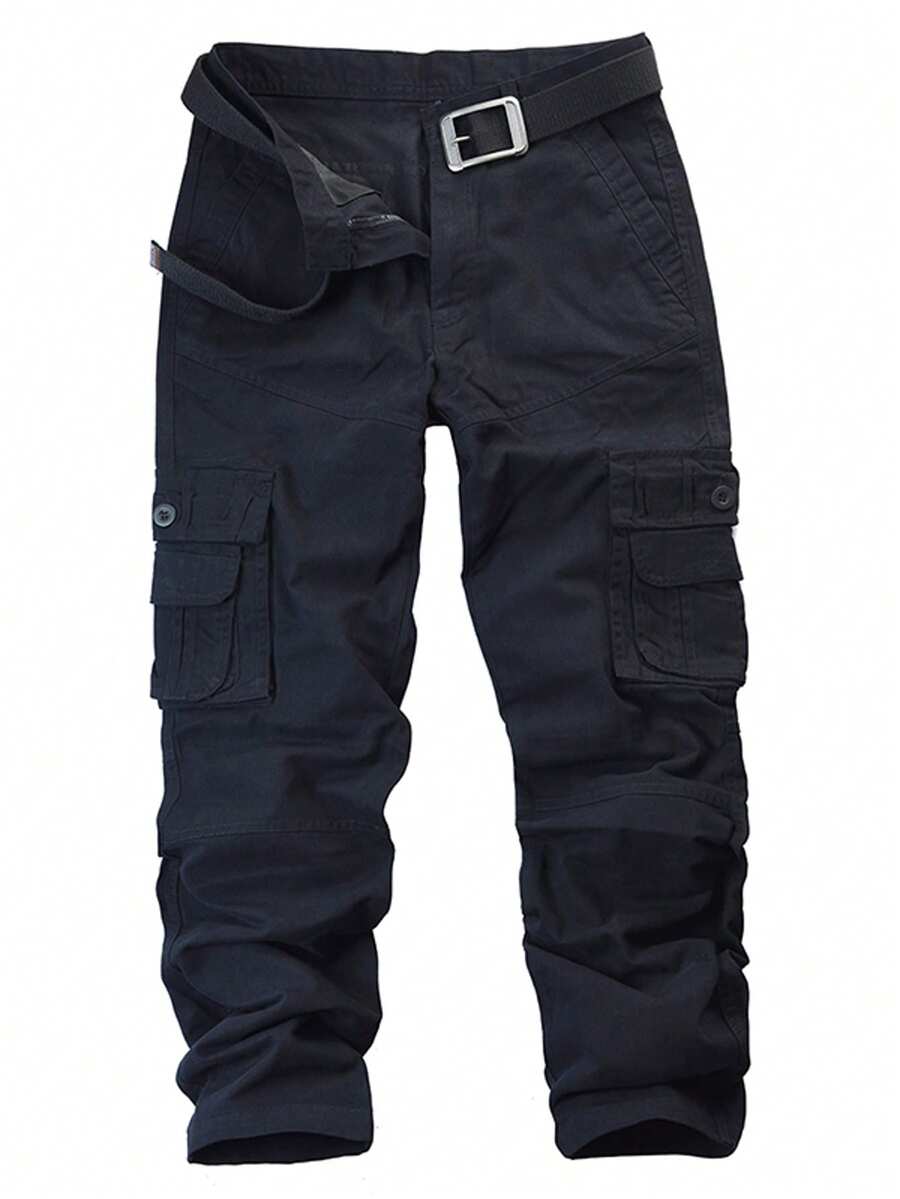 yuehaibao 秋季男士纯色翻盖口袋工装裤（不含腰带）