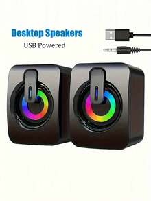 有線 RGB 迷你電腦桌面喇叭，無藍牙與電池，需雙 USB+3.5mm 插頭供音訊，低最大音量，輕巧塑膠小型電競喇叭，適用筆電、平板、手機 - 彩色 - 查看 8