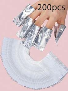 50/100/200pcs Nail Polish Remover Foil Wraps, With Pads Aluminum Foil Wrap, Nail Polish Remover Tools, Metal Cuticle Pusher, Nail Gel Remover, Remover Caps - Silver - View 1