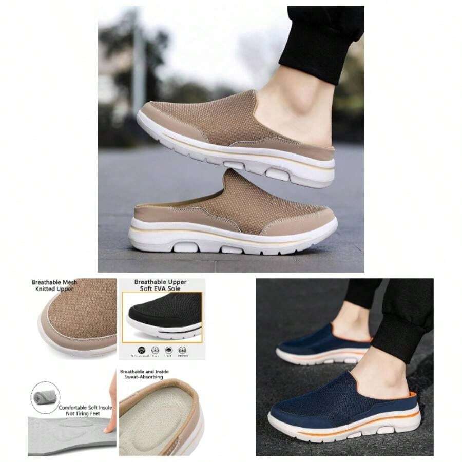 Comfy Breathable Orthopedic Sandals, Men's Slip - on Mules Half Sneakers, Mesh Breathable Half Slip In Sneakers Dark Gray, 10 - inicial - Ver 1