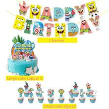 SpongeBob SquarePants Đồ dùng dùng một lần cho tiệc sinh nhật chủ đề Anime: Đĩa, băng rôn, đồ trang trí bánh, cờ treo, bóng bay, đồ trang trí sinh nhật. - Nhiều màu - Xem 5