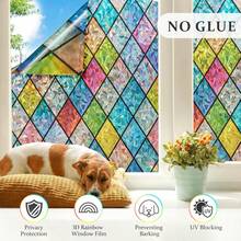 1 Roll Of 3D Stained Glass Window Film,Anti-Prying Eyes One Way Privacy Window Film Total Privacy With, UV Blocking Cover For Home/Office/Hospital - & Shatterproof Window Film - Multicolor - View 4