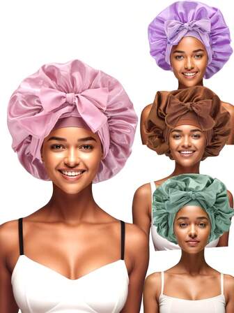 1 pieza Gorro de satén y seda lujoso para dormir - Banda ajustable con lazo, diseño ajustado con volantes para protección del cabello unisex por la noche, acabado suave y lujoso para mujeres y hombres