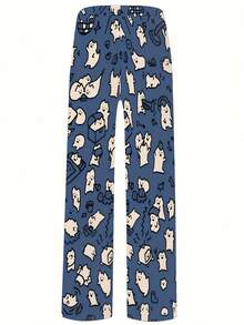 Men'S Casual Loose-Fit 3D Print White Cat Pants With Drawstring Waist & Pockets - Soft Non-Stretch Fabric, All-Season Comfort, Playful Cat Design For Home Relaxation, Comfortable Loungewear, Relaxed Fit Pants, Durable Loungewear, Men Pant, Men Casual Pant, Men Long Pant, Toy Poo Pants For Men, Dog Print Pant, Dog Printing Pants, Men Print Dog Pant, Men Pyjama Bottom, Pyjama For Men, Night Wear For Men, Men Pj Bottom, Men Hose - 彩色 - 查看 3