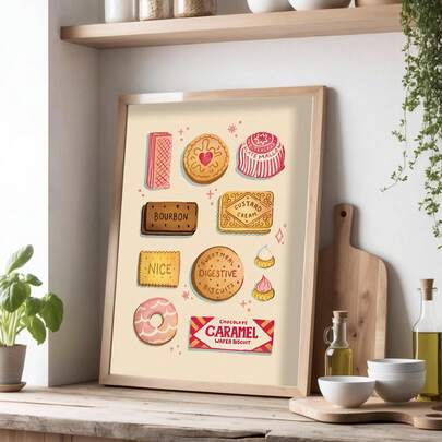 1pc Frameless Cookie Kitchen Art Print Baking Theme Wall Decor Food Illustration Poster Sweet Treat Gift For Bedroom Dorm Dining Room Party Decoration Best Gift Choice, Birthday Gift, Funkyposters, Room Decor, Bedroom, Room Decor Bedroom Prints For Wall, Prints, Posters, Vintage Decor, Bed Room Decor, Dorm Essentials College Room College Dorm Room Essentials