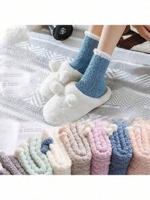 6Pairs Of Warm - Hug Mixed - Color Fluffy Socks: Like A Gentle Embrace For Your Feet! Soft, Plush & In Lovely Assorted Tones. Perfect For Cold Mornings, Lounging Weekends. Style & Comfort In One Pack. - 6 Pairs Of Mixed Colors - 查看 11