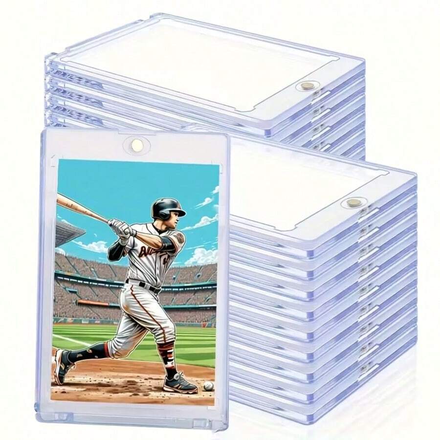 25pcs/10pcs/5pcs Magnetic Clasp Hard Plastic Protector Sleeves, 35pt Thick, Suitable For Baseball Cards And Trading Cards, Great For Christmas And Halloween Gifts - Multicolor - View 1