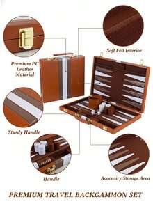 15-Inch Premium Backgammon Set - Includes Deluxe PU Leather Case, Felt-Lined Board, Classic 2-Player Game, Instruction Guide - Great Gift For Men & Women, Ideal For Birthday, Valentine's Day - Multicolor - View 8