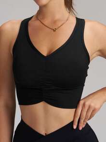 Áo tank top thể thao không tay cổ chữ V màu đen dành cho nữ, có đệm ngực rời, thích hợp cho tập luyện thể thao mùa hè. - màu đen - Xem 4